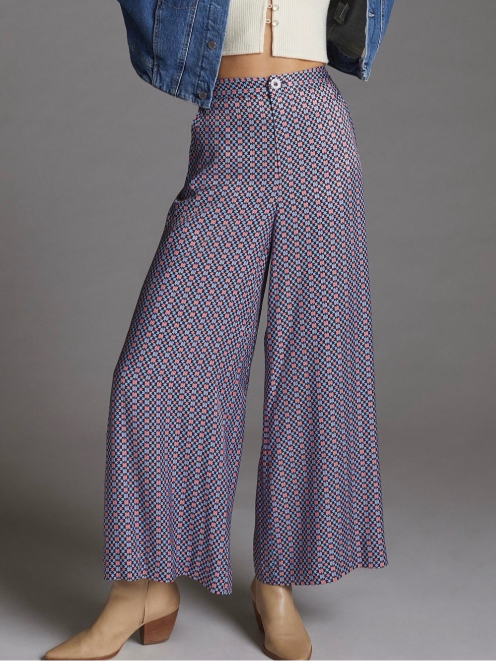Anthropologie Maeve Wide Leg Pants Geometric Print Bohemian Preppy size 14